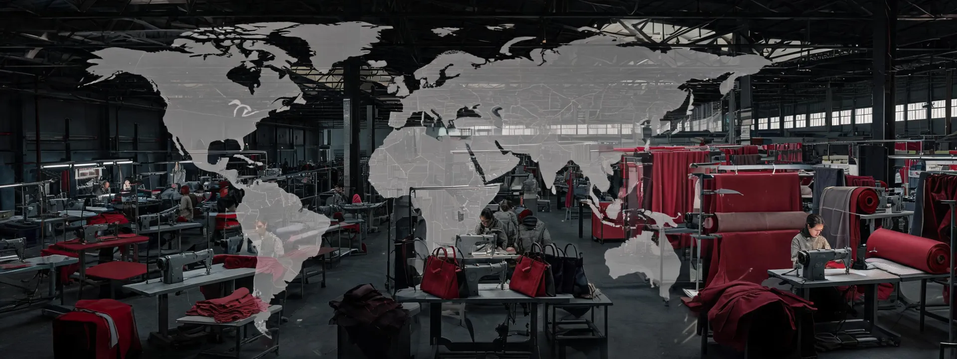 World sewing production map with apparel, bag and home textile workstations