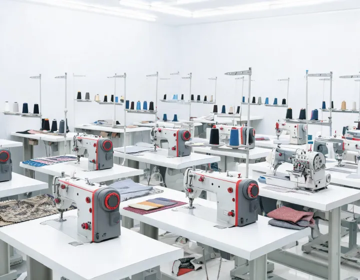 Jack industrial sewing machine range in a dealer demonstration area